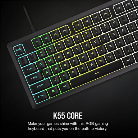 Corsair Keyboard | K55 CORE RGB | Gaming Keyboard | Wired | Nordic | Black | USB Type-A | Rubber Dom