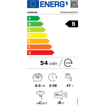 Gorenje Washing Machine | WPNEI82SBSWIFI | Energy efficiency class B | Front loading | Washing capac