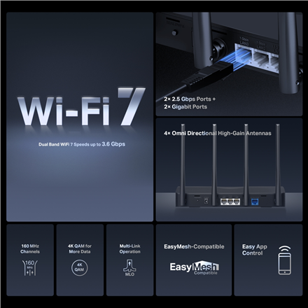 BE3600 Dual-Band Wi-Fi 7 Router | MR27BE | 802.11be | 2880 Mbit/s | Ethernet LAN (RJ-45) ports 3 | M