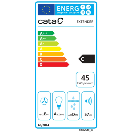 CATA Hood | EXTENDER 600 | Telescopic | Energy efficiency class C | Width 60 cm | 390 m³/h | Mechani