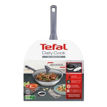 TEFAL Wok Pan | G7309955 Daily Cook | Wok | Diameter 28 cm | Suitable for induction hob | Lid includ