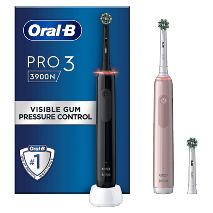Oral-B Electric Toothbrush | Pro 3 3900N Black/Pink Duopack | Rechargeable | For adults | Number of 