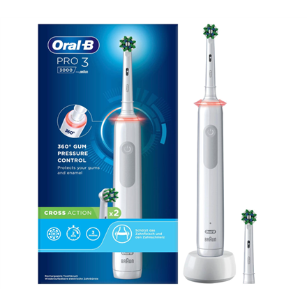 Oral-B Electric Toothbrush | Pro 3 3000 Cross Action | Rechargeable | For adults | Number of brush h