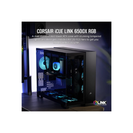 Corsair Dual Chamber PC Case | iCUE LINK 6500X RGB | Black | Mid Tower | Power supply included No | 