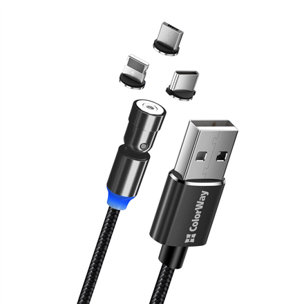 ColorWay Cable 3in1 (Lightning+MicroUSB+Type-C) Magnetic Rotation 540° 2.4А