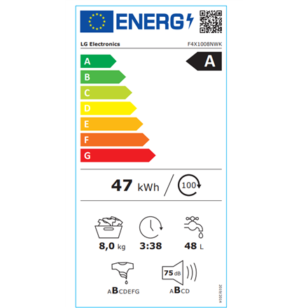 LG Washing Machine | F4X1008NWK | Energy efficiency class A | Front loading | Washing capacity 8 kg 