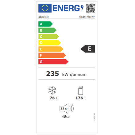 Gorenje Refrigerator | NRKI517E82WF | Energy efficiency class E | Built-in | Combi | Height 177.2 cm