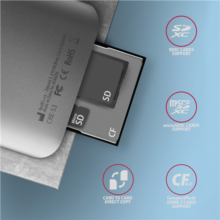 AXAGON Aluminum high-speed USB-A 3.2 Gen 1 memory card reader