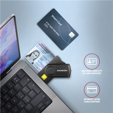 AXAGON Compact travel USB-A + USB-C contact Smart/ID card and SD/microSD/SIM card reader | CRE-SMP2A