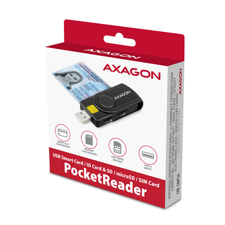 AXAGON Compact travel USB-A + USB-C contact Smart/ID card and SD/microSD/SIM card reader | CRE-SMP2A