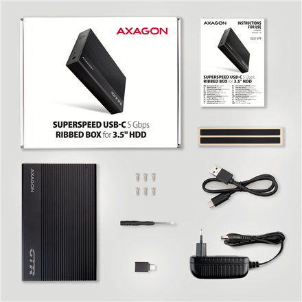 AXAGON Ribbed aluminum USB 3.2 Gen 1 - SATA 6G external box for 3.5" HDD | EE35-GTR