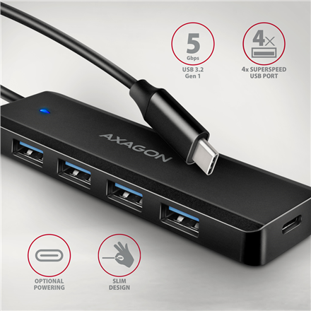 AXAGON Travel four-port USB-C 5Gbps hub | HUE-C1C