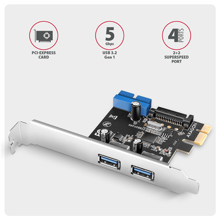 AXAGON PCI-Express card with a pair of internal and a pair of external USB 5Gbps ports | PCEU-232RS