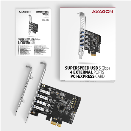 AXAGON PCI-Express card with four external USB 3.2 Gen1 ports with dual power | PCEU-43RS