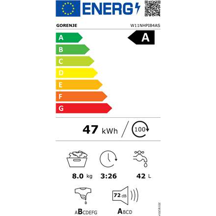 Gorenje | Washing Machine | W11NHPI84AS | Energy efficiency class A | Front loading | Washing capaci
