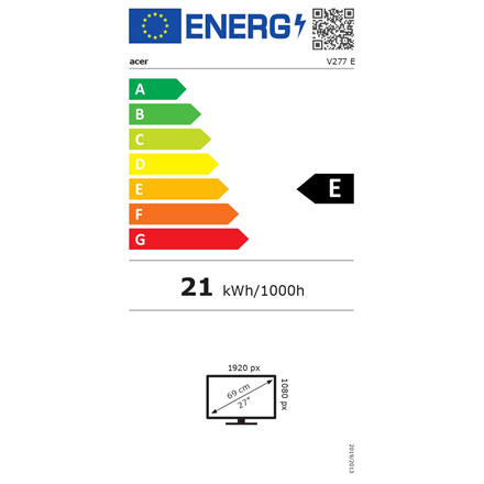 Acer Vero V277Ebiv | 27 " | IPS | 16:9 | 100 Hz | 4 ms | 1920 x 1080 pixels | 250 cd/m² | HDMI ports