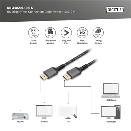 Digitus Connection Cable | DB-340201-020-S | DisplayPort to DisplayPort