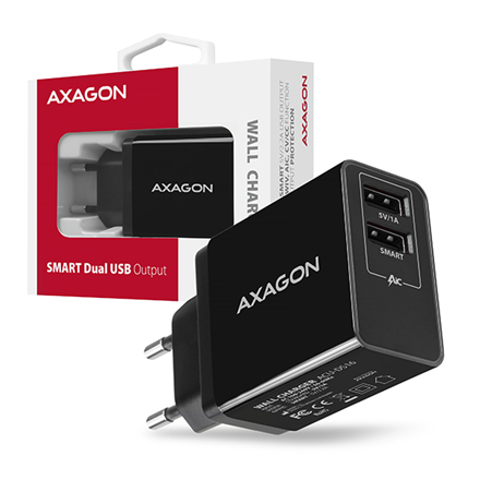 AXAGON Dual wall charger 240V/2x port 5V-2.2A and 5V-1A