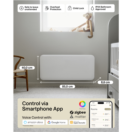 Mill Invisible Smart WiFi Heater | PA1000WIFI4 | Panel Heater | 1000 W | Suitable for rooms up to 12