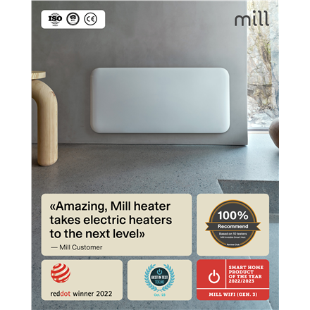 Mill Invisible Smart WiFi Heater | PA1000WIFI4 | Panel Heater | 1000 W | Suitable for rooms up to 12