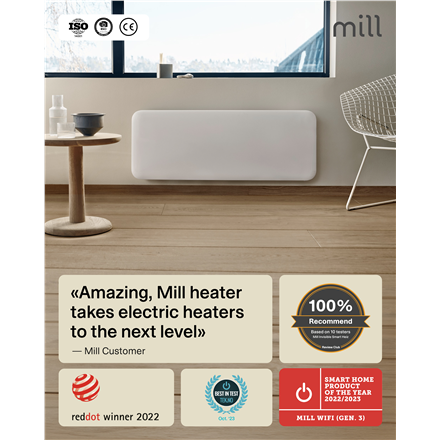 Mill Invisible Smart WiFi Heater | PA1300WIFI4 | Panel Heater | 1300 W | Suitable for rooms up to 15
