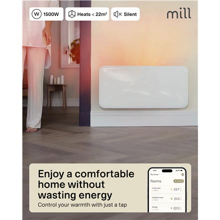Mill Invisible Smart WiFi Heater | PA1500WIFI4 | Panel Heater | 1500 W | Suitable for rooms up to 18