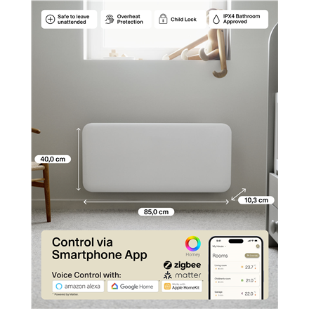 Mill Invisible Smart WiFi Heater | PA1500WIFI4 | Panel Heater | 1500 W | Suitable for rooms up to 18