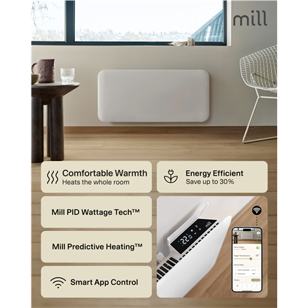 Mill Invisible Smart WiFi Heater | PA2000WIFI4 | Panel Heater | 2000 W | Suitable for rooms up to 24