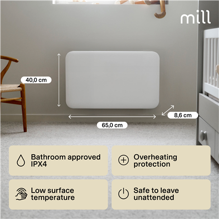 Mill IB700DN | Panel Heater | 700 W | Suitable for rooms up to 9-12 m² | White | Invisible Heater | 