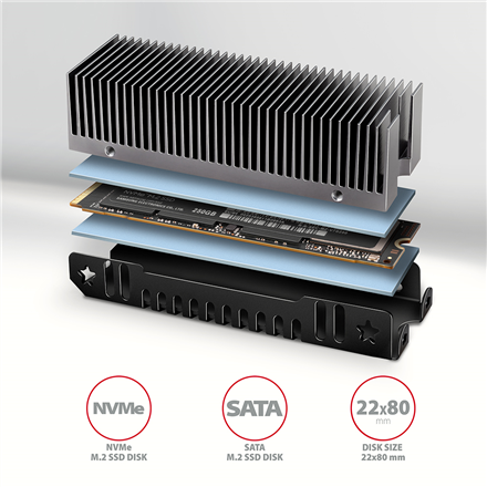 AXAGON Aluminum passive cooler for single and double-sided M.2 SSDs size 2280