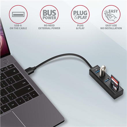 AXAGON SuperSpeed USB-A Hub and Card Reader | HMA-CR3A