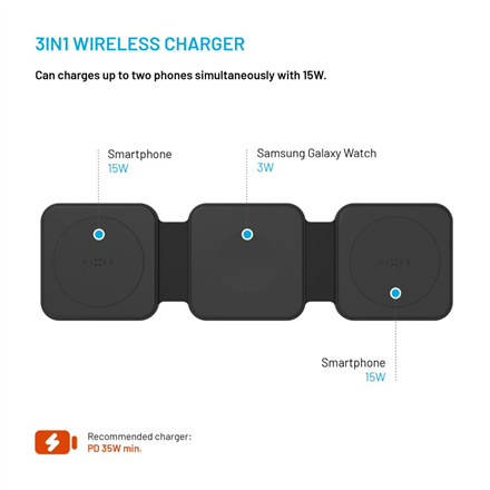 Fixed | Wireless Foldable Charger 3in1 Flex for Samsung | FIXFLE-SA-BK | Black