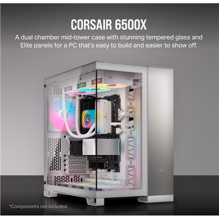 Corsair PC Case | 6500X Dual Chamber | White/Satin Gray Aluminum | Mid-Tower | Power supply included