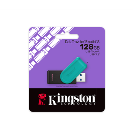 Kingston USB Flash Drive | DataTraveler Exodia S | 128 GB | USB 3.2 Gen 1 | Black/Turquoise
