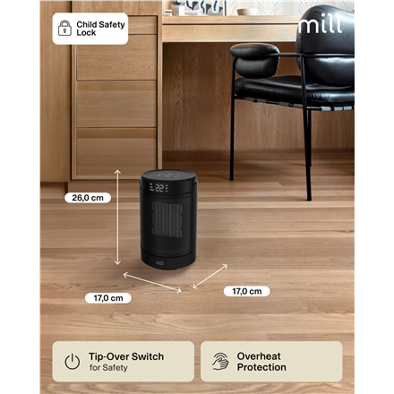 Mill FH1500BLACK | Ceramic fan heater | 1500 W | Suitable for rooms up to 22 m² | Black