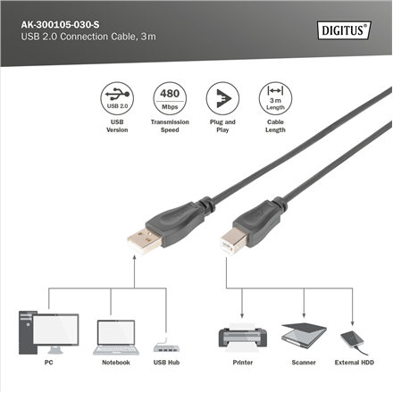 Digitus USB 2.0 Connection Cable | AK-300105-030-S