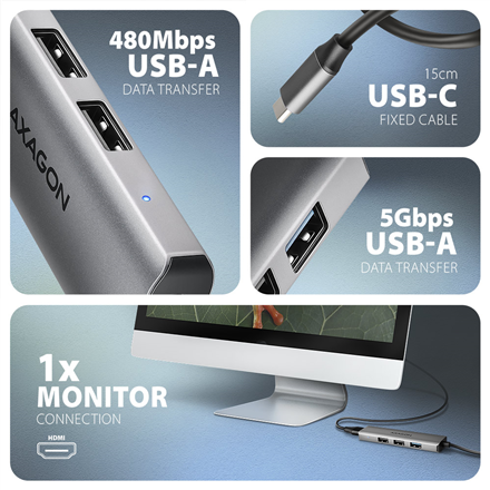 AXAGON USB-C 5Gbps STARTER 4in1 Hub | HMC-H3A