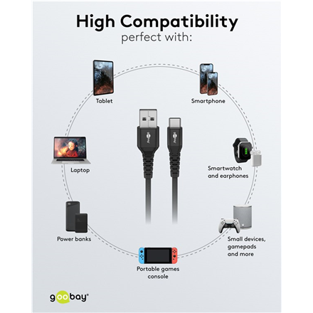 Goobay USB-C to USB-A Supersoft Textile Cable with Metal Plugs | 74526 | USB-C to USB-A