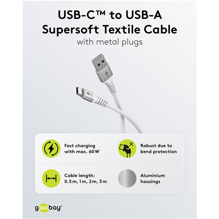 Goobay USB-C to USB-A Supersoft Textile Cable with Metal Plugs | 74530