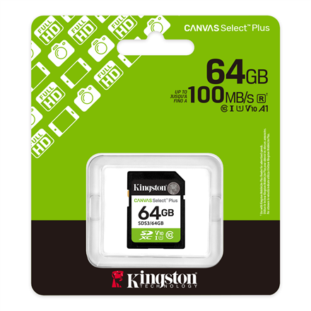 Kingston Canvas Select Plus | 64 GB | SD | Flash memory class Class 10