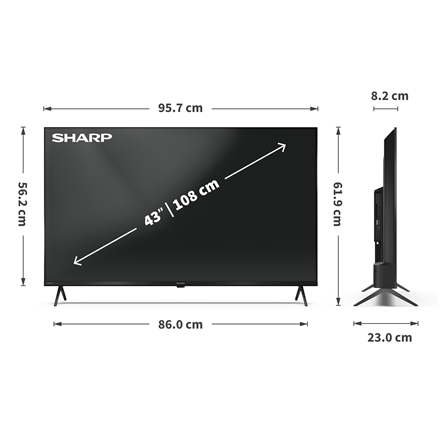 Sharp | 43HP5265E | 43 | Smart TV | Google TV | HD | Black