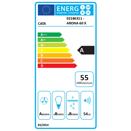 CATA Hood | ARONA 60 X | Canopy | Energy efficiency class A | Width 59.5 cm | 766 m³/h | Electronic 