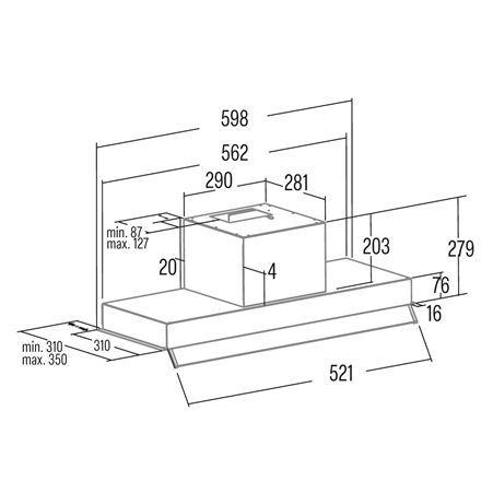 CATA Hood | ARMONIA 60 BK | Canopy | Energy efficiency class C | Width 79.8 cm | 645 m³/h | Mechanic
