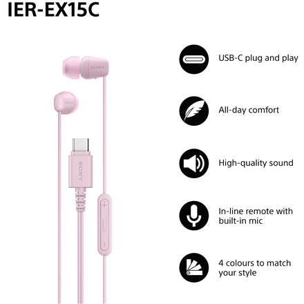 Sony Earbuds | IER‑EX15C | Wired | In-ear | Microphone | Pink