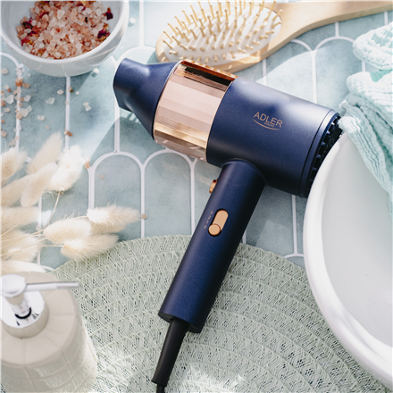 Adler Hair dryer | AD 2280 | 1800 W | Number of temperature settings 3 | Blue/Gold