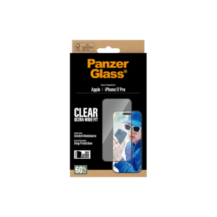 PanzerGlass Screen protector | Apple | iPhone 17 Pro | Glass | Transparent | Ultra-Wide Fit w. EasyA