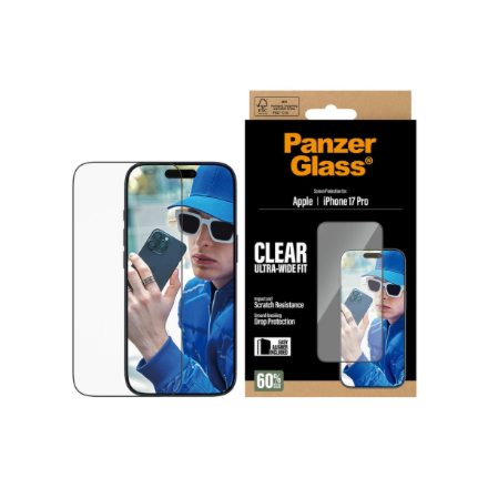PanzerGlass Screen protector | Apple | iPhone 17 Pro | Glass | Transparent | Ultra-Wide Fit w. EasyA