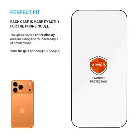 Fixed Screen protector | Apple | iPhone 17 Pro | Tempered glass | Black | Armor with Anti-dust appli