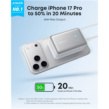 Anker Nano Power Bank 45W with Built-In Retractable USB-C Cable | A1638H11 | 10000 mAh | Black
