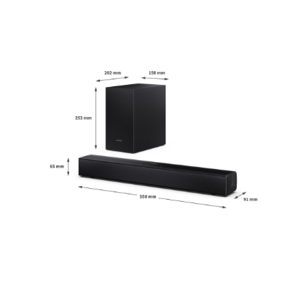 Sharp Compact 2.1 Soundbar with Wireless Subwoofer | HT-SBW121 | 240 W | Bluetooth | Black | Wireles